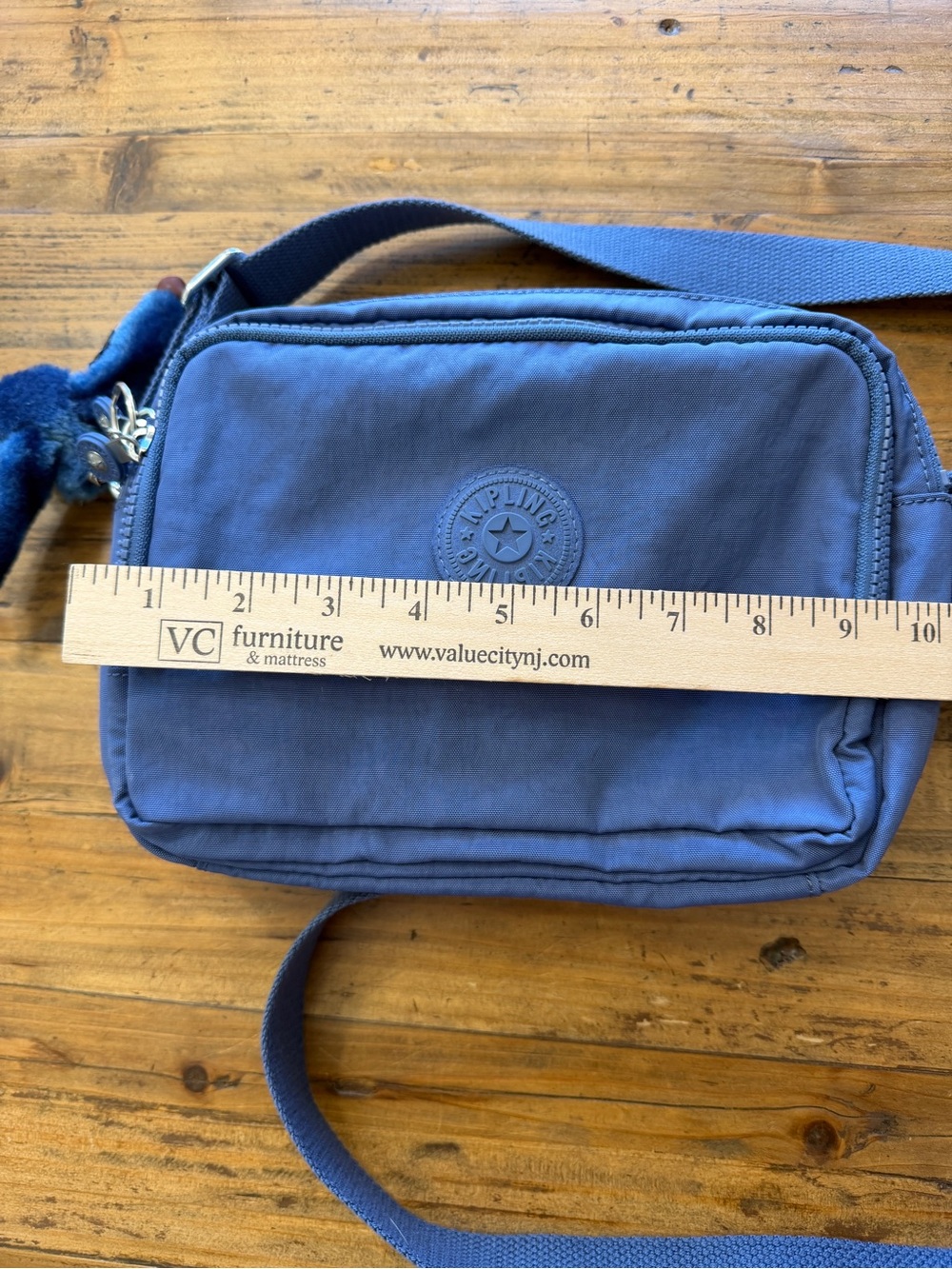 Kipling Slate Blue Crossbody Bag with Monkey Charm Like New - Picture 8 of 9